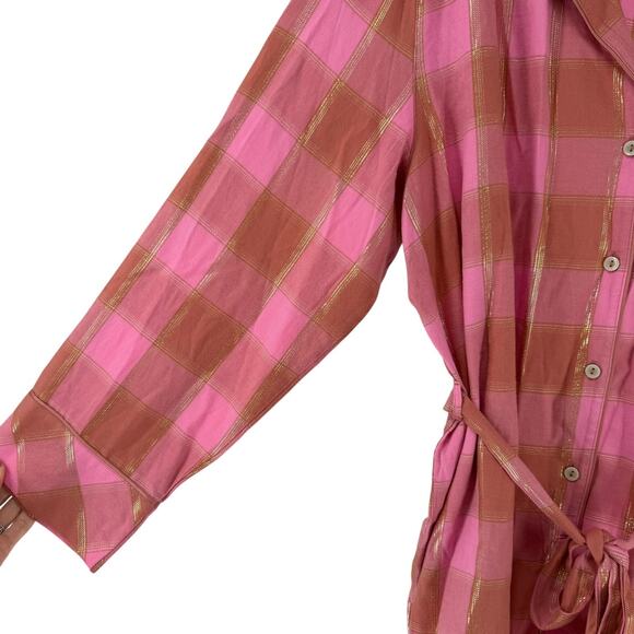 Victorias Secret Flannel Romper XL Pink Plaid Long Sleeve Belted Lounge Wear PJs - Picture 9 of 11